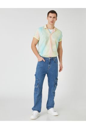شلوار جین آبی مردانه پاچه لوله ای کارگو کد 691078638