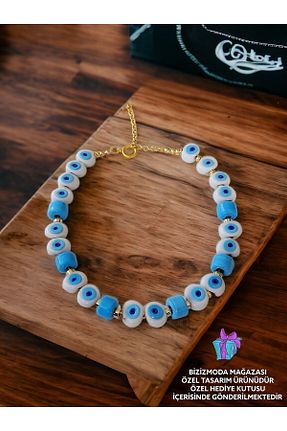 گردنبند جواهر آبی زنانه شیشه bizizmoda - کد 358126622