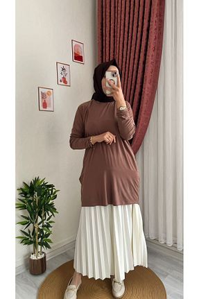 تونیک حجاب قهوه ای زنانه بافتنی bhmtesettur - کد 818132468