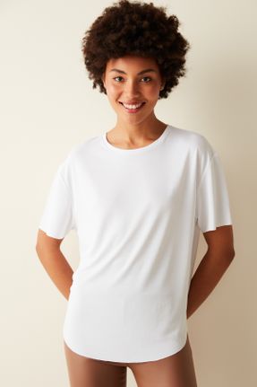 تی شرت سفید زنانه یقه گرد مودال رگولار تکی کد 802533481