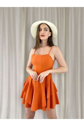 لباس مجلسی نارنجی زنانه پنبه - پلی استر آویزی اسلیم استراپلز بدون آستر کد 826088044