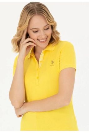 تی شرت زرد زنانه اسلیم فیت یقه پولو کد 838715311