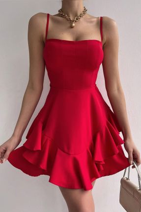 لباس قرمز زنانه بافتنی کرپ اسلیم بند دار کد 381919012