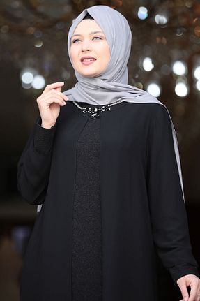 لباس مجلسی مشکی زنانه یقه گرد شیفون رگولار کد 166854314