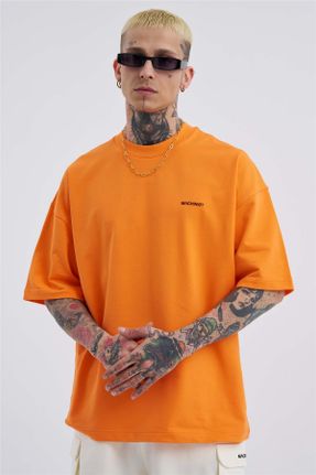 تی شرت نارنجی مردانه پنبه (نخی) اورسایز یقه گرد تکی کد 688647109