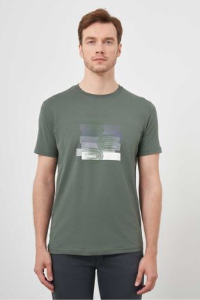 تی شرت خاکی مردانه یقه گرد ریلکس تکی بیسیک کد 825825964