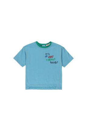 تی شرت آبی بچه گانه رگولار یقه گرد تکی کد 659937452