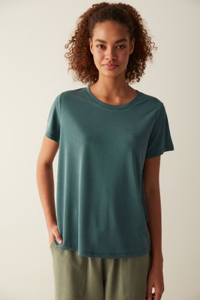 تی شرت سبز زنانه مودال رگولار یقه گرد تکی کد 790135292