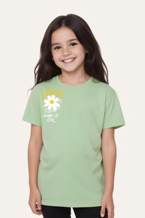 تی شرت سبز بچه گانه رگولار یقه خدمه پنبه (نخی) تکی کد 834196402