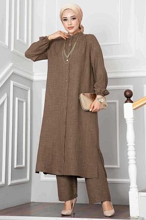 ست بالاتنه و پائین تنه حجاب قهوه ای زنانه رگولار EBRUTESETTÜR - کد 838822423