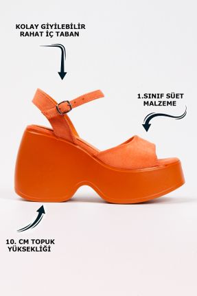 کفش پاشنه بلند پر نارنجی زنانه پاشنه بلند ( +10 cm) چرم مصنوعی پاشنه پر کد 700124358
