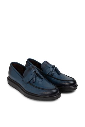 کفش لوفر آبی مردانه چرم طبیعی پاشنه کوتاه ( 4 - 1 cm ) کد 801154272