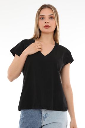 تی شرت مشکی زنانه رگولار یقه هفت بیسیک کد 122637819