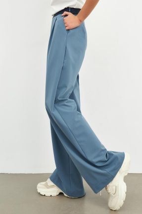 شلوار آبی زنانه پلی استر بافتنی پاچه گشاد فاق نرمال رگولار کد 824352888