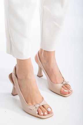 کفش پاشنه بلند کلاسیک بژ زنانه پاشنه نازک پاشنه متوسط ( 5 - 9 cm ) چرم مصنوعی کد 792293220
