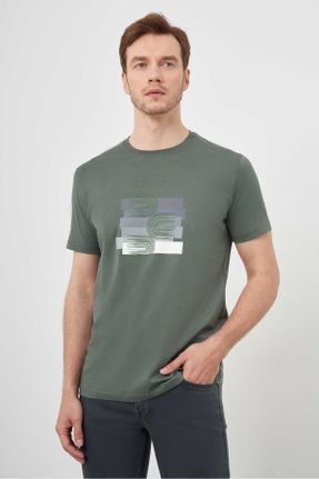 تی شرت خاکی مردانه یقه گرد ریلکس تکی بیسیک کد 825825964