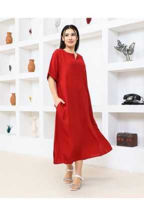 لباس قرمز زنانه ویسکون اورسایز بافتنی کد 827005731