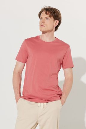 تی شرت نارنجی مردانه یقه گرد پنبه (نخی) اسلیم فیت تکی بیسیک کد 734632775