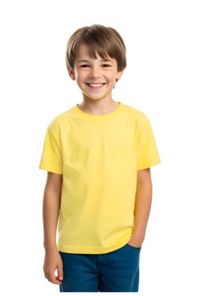 تی شرت زرد بچه گانه پنبه - پلی استر یقه نوزاد ریلکس تکی بیسیک کد 825281341