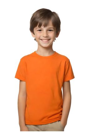 تی شرت نارنجی بچه گانه پنبه - پلی استر یقه نوزاد ریلکس تکی بیسیک کد 825289678