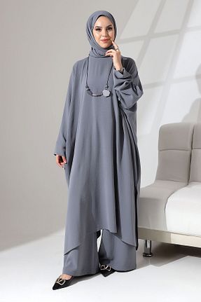 ست بالاتنه و پائین تنه حجاب طوسی زنانه اورسایز Berel Moda - کد 838370402