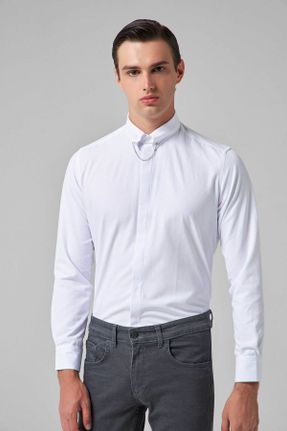 پیراهن سفید مردانه اسلیم پنبه - پلی استر کد 829241474