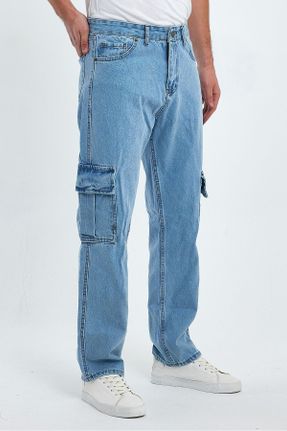 شلوار آبی مردانه پاچه گشاد جین فاق بلند اورسایز کد 789676126