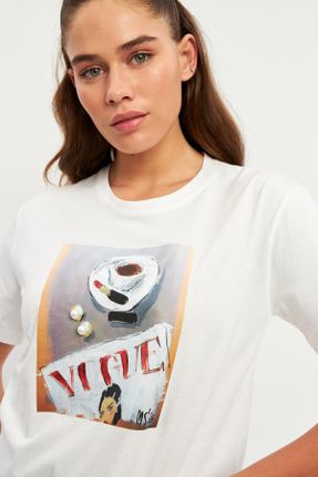 تی شرت نباتی زنانه رگولار یقه گرد پنبه - پلی استر تکی طراحی کد 831845709