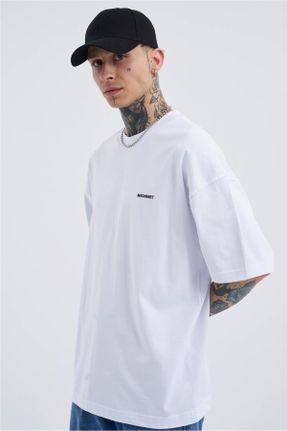 تی شرت سفید مردانه پنبه (نخی) اورسایز یقه گرد تکی کد 691019676