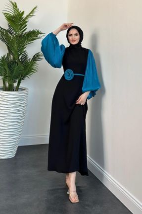 لباس مجلسی فیروزه ای زنانه رگولار آستین استاندارد کد 836416865