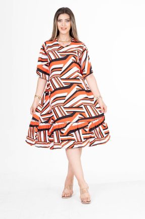 لباس نارنجی زنانه ویسکون سایز بزرگ بافتنی کد 836627587