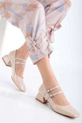 کفش پاشنه بلند کلاسیک بژ زنانه پاشنه ضخیم پاشنه کوتاه ( 4 - 1 cm ) چرم مصنوعی کد 794359268
