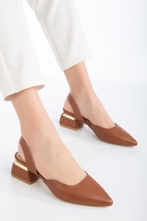 کفش پاشنه بلند کلاسیک قهوه ای زنانه چرم مصنوعی پاشنه ضخیم پاشنه کوتاه ( 4 - 1 cm ) کد 797032325