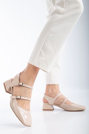 کفش پاشنه بلند کلاسیک بژ زنانه چرم مصنوعی پاشنه ضخیم پاشنه کوتاه ( 4 - 1 cm ) کد 795543555