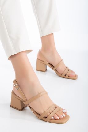 کفش پاشنه بلند کلاسیک بژ زنانه پاشنه متوسط ( 5 - 9 cm ) چرم مصنوعی پاشنه ضخیم کد 813595954
