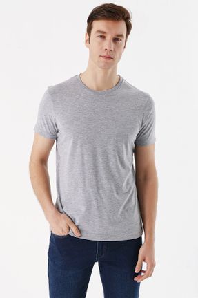 تی شرت طوسی مردانه رگولار یقه گرد تکی طراحی کد 674017247