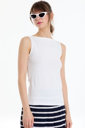 تی شرت سفید زنانه ریلکس یقه گرد پنبه (نخی) تکی بیسیک کد 826044719