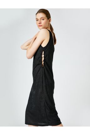 لباس مشکی زنانه بافتنی پلی استر طرح گلدار رگولار بند دار کد 284580429