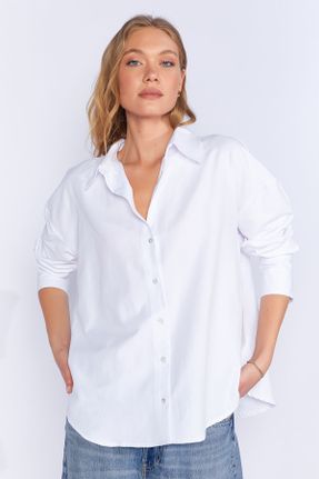 پیراهن سفید زنانه یقه پیراهنی پنبه (نخی) Fitted کد 822770905
