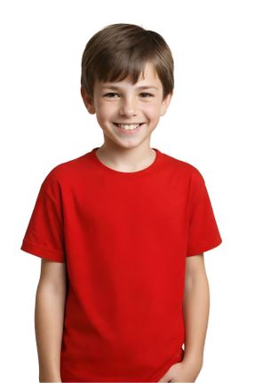 تی شرت قرمز بچه گانه یقه نوزاد پنبه - پلی استر ریلکس تکی بیسیک کد 825281279