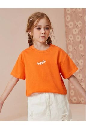 تی شرت نارنجی بچه گانه رگولار یقه گرد جوان کد 322256927