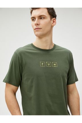 تی شرت خاکی مردانه یقه گرد پنبه (نخی) تکی کد 679208344