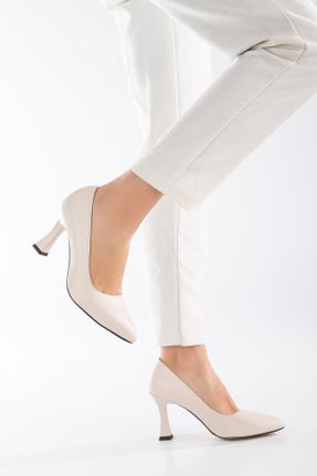 کفش پاشنه بلند کلاسیک بژ زنانه پاشنه کوتاه ( 4 - 1 cm ) پاشنه ساده چرم مصنوعی کد 750779066