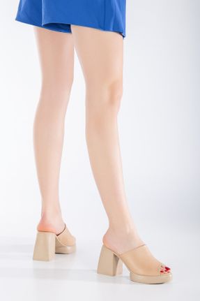 کفش پاشنه بلند کلاسیک بژ زنانه چرم مصنوعی پاشنه متوسط ( 5 - 9 cm ) پاشنه پلت فرم کد 710872384