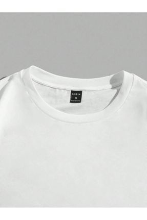 تی شرت سفید زنانه اورسایز یقه گرد پنبه (نخی) تکی طراحی کد 824604032