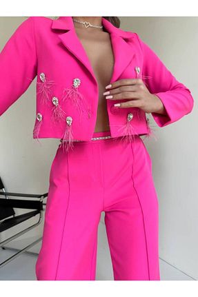 ست بالاتنه و پائین تنه صورتی زنانه بافتنی 1Moda1Tarz - کد 838934331
