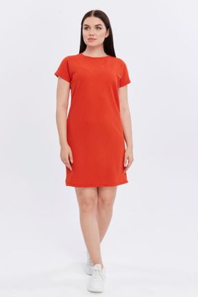 لباس نارنجی زنانه بافت بافتنی راحت آستین-کوتاه کد 833547386