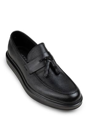کفش لوفر مشکی مردانه چرم طبیعی پاشنه کوتاه ( 4 - 1 cm ) کد 32070438