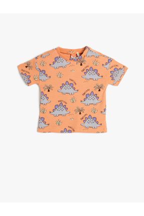 تی شرت نارنجی بچه گانه رگولار یقه گرد پنبه (نخی) تکی کد 679198956