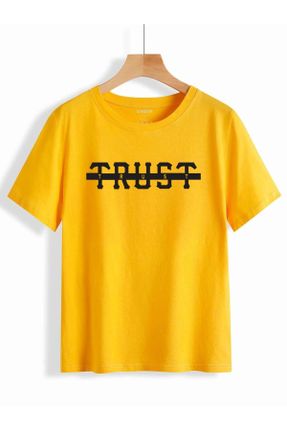 تی شرت زرد زنانه اورسایز یقه گرد تکی بیسیک کد 826544390